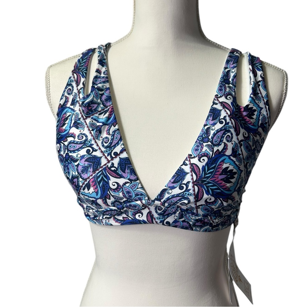 BECCA D-cup cross back tie standard print play cut out bikini swim top NWT